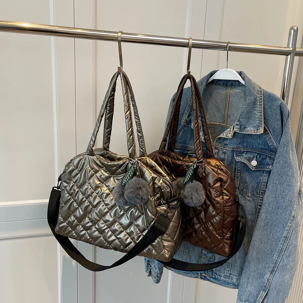 Quilted Shoulder Bag Large Capacity Lady Handbag Nylon Crossbody Bag for Travel