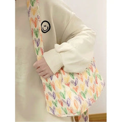 Colorful Rainbow Heart Plush Shoulder Bag