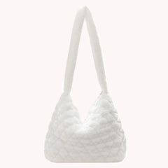 Soft Plush Shopper Bag Casual Women Purses Fluffy Solid Rhombus Pattern Satchel