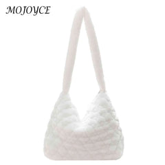 Soft Plush Casual Women Purses Fluffy Solid Rhombus Pattern Lady Satchel