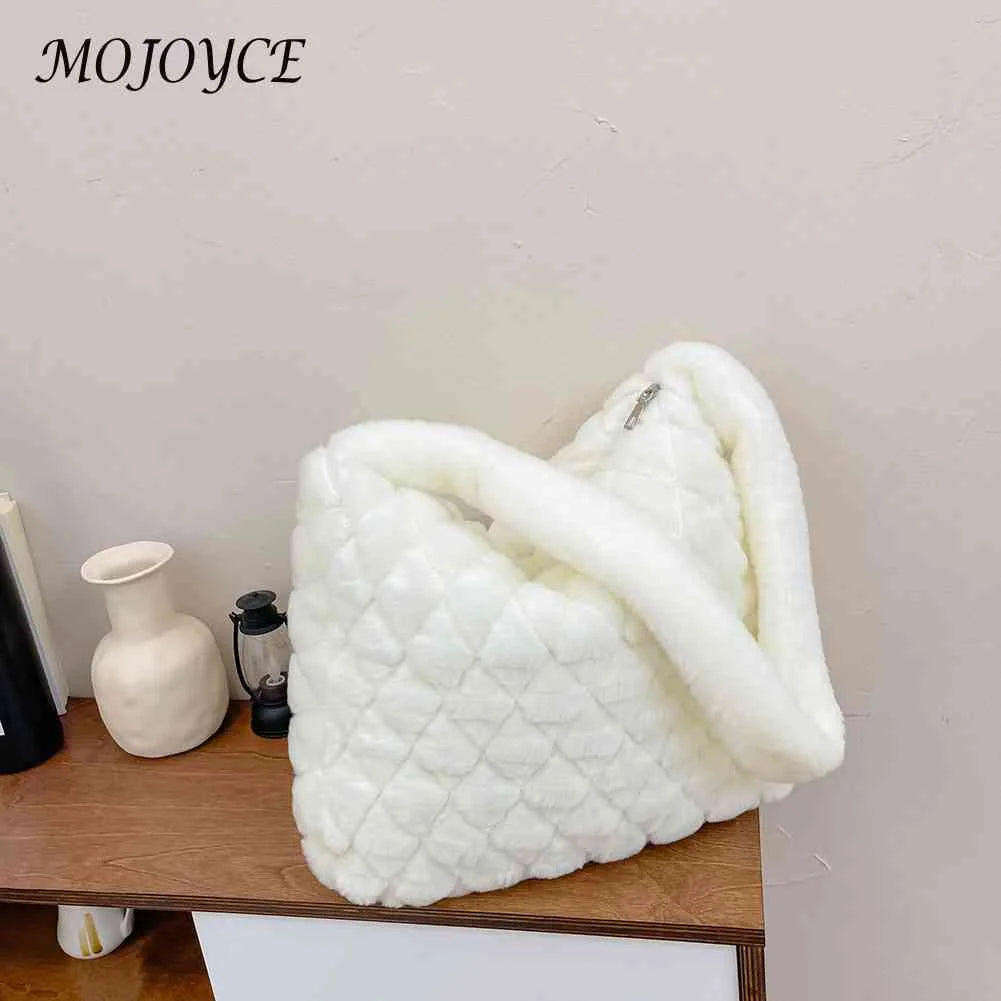 Soft Plush Casual Women Purses Fluffy Solid Rhombus Pattern Lady Satchel