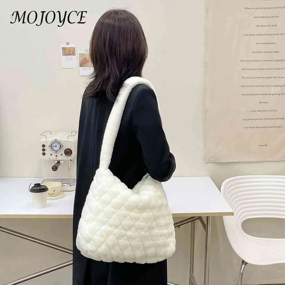 Soft Plush Casual Women Purses Fluffy Solid Rhombus Pattern Lady Satchel