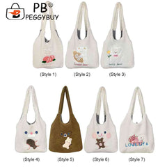 Embroidery Fleece Shoulder Bag for Women Girls