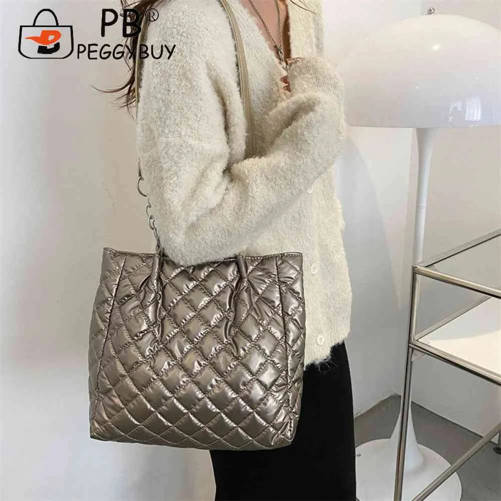 Quilted Cotton Padded Shoulder Bag Large-capacity Chain Satchel