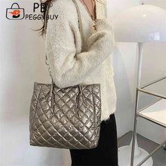 Quilted Cotton Padded Shoulder Bag Large-capacity Chain Satchel