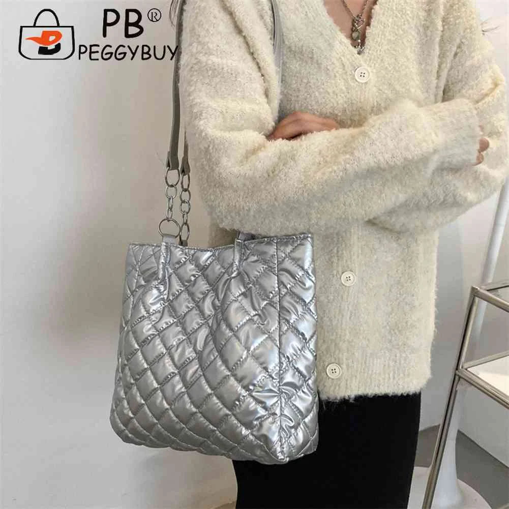 Quilted Cotton Padded Shoulder Bag Large-capacity Chain Satchel
