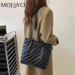 Quilted Cotton Padded Shoulder Bag Chain Shopper Women Travel Satchel