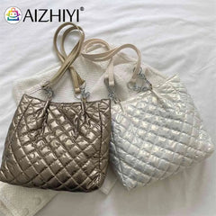 Quilted Cotton Padded Shoulder Bag Large Capacity Chain Travel Satchel