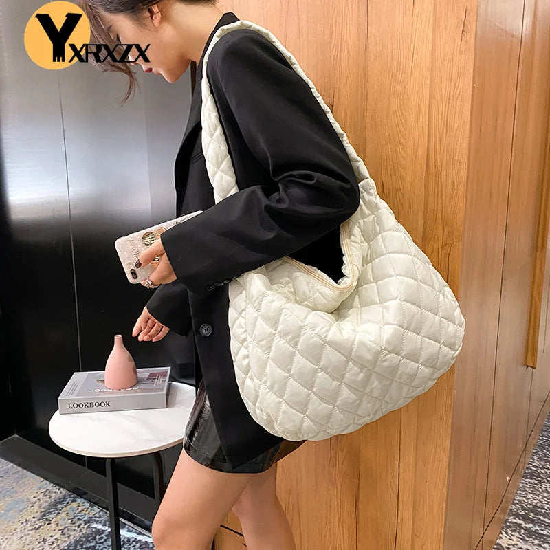 Vintage Diamond Shoulder Armpit Bag Cotton Padded Large Capacity