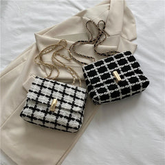 Vintage Flap Shoulder Bag for Women Small Plaid Handbag