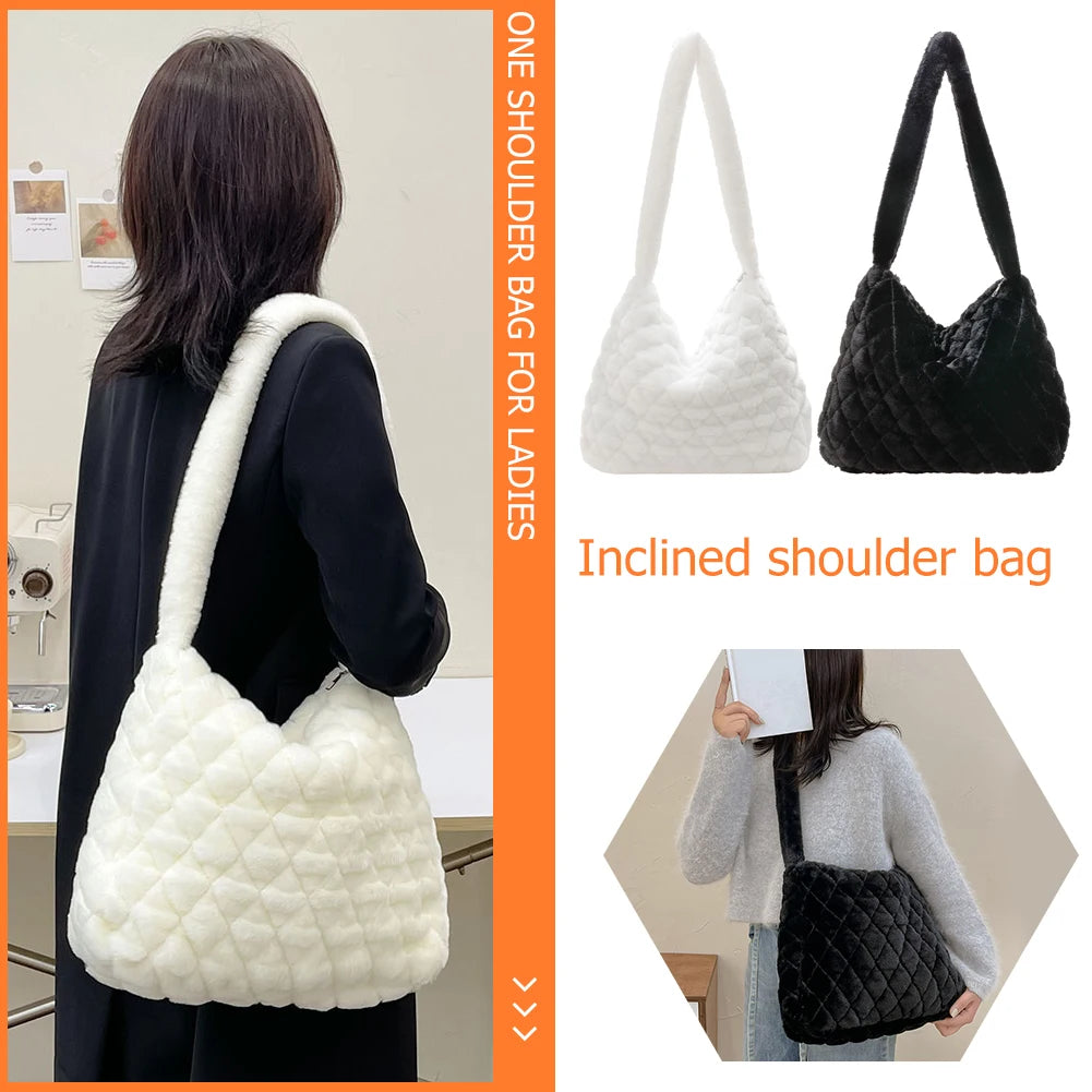 Plush Messenger Bag Solid Rhombus Pattern for Travel