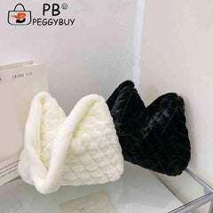 Soft Plush Messenger Bag Solid Rhombus Pattern Lady Satchel