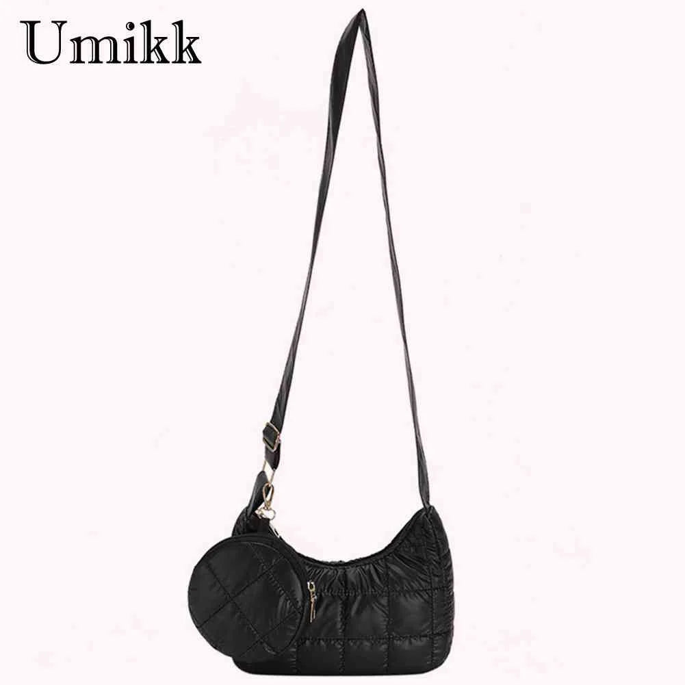 Quilted Cotton-Padded Shoulder Bag with Small Round Purse