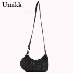 Quilted Cotton-Padded Shoulder Bag with Small Round Purse