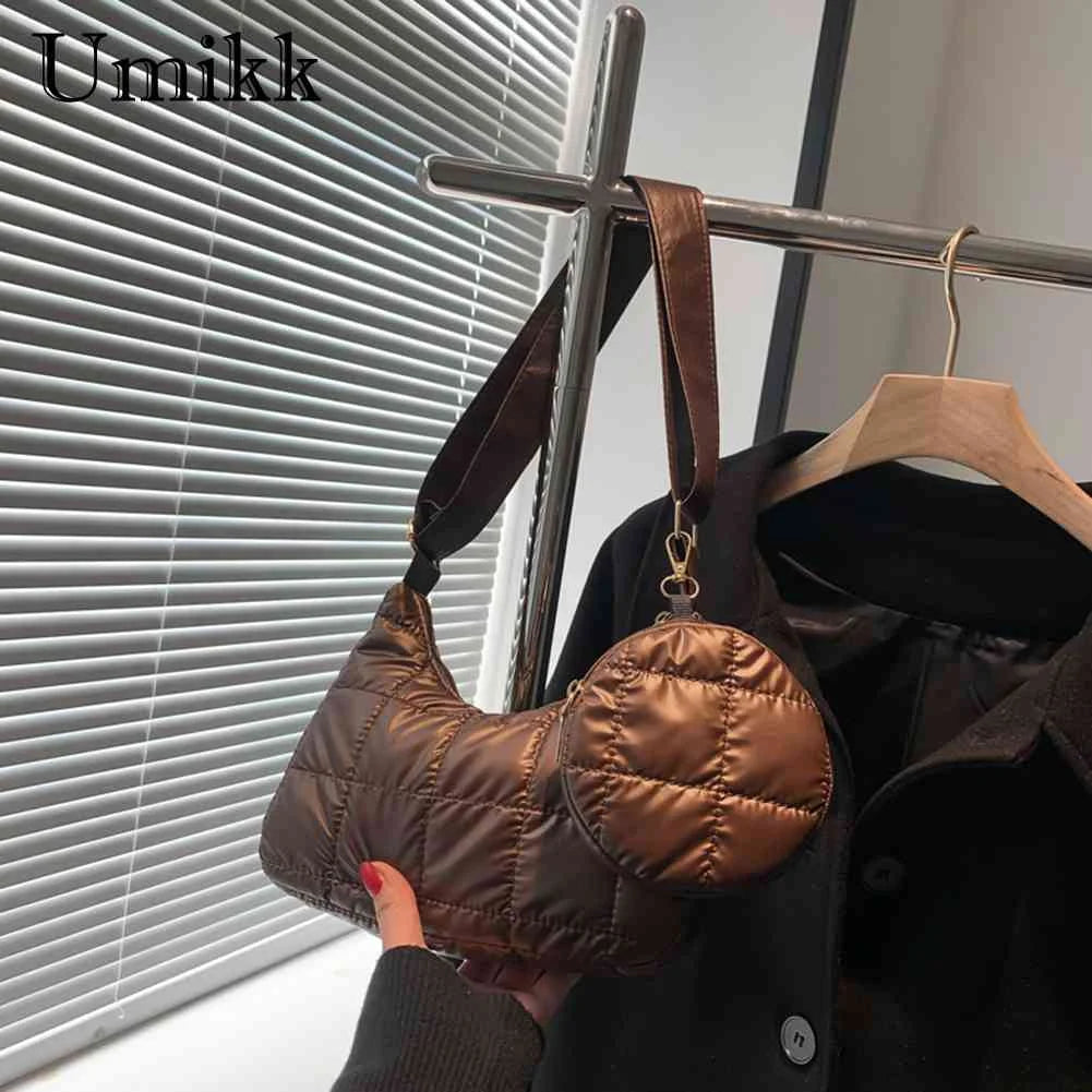 Quilted Cotton-Padded Shoulder Bag with Small Round Purse