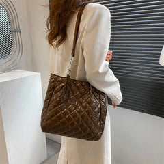 Quilted Cotton Padded Tote Bag Chain Solid Travel Satchel