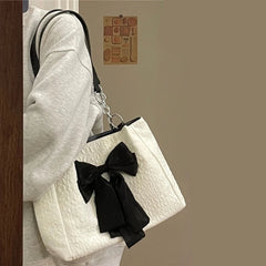Women's Chain Shoulder Bag Casual Bowknot Canvas Handbag