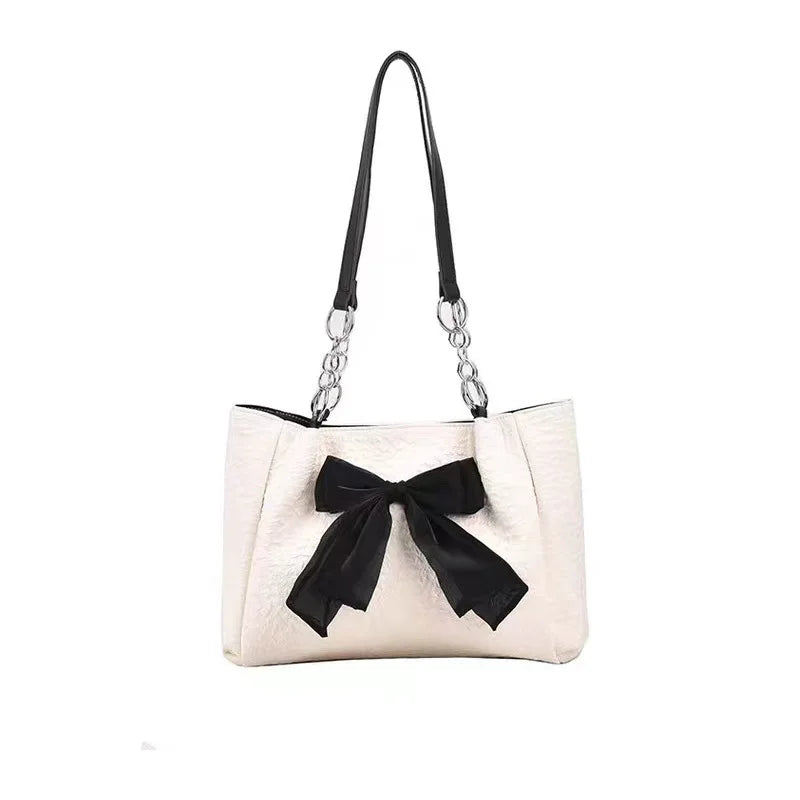 Women's Chain Shoulder Bag Casual Bowknot Canvas Handbag