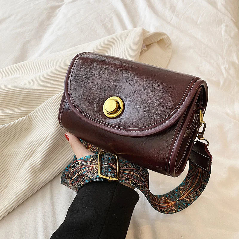 Autumn/Winter Wide Shoulder Bag Solid PU Messenger Bag