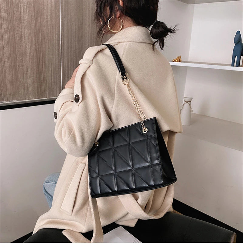 Retro Chain Crossbody Handbag High PU Leather Women's Shoulder Bag