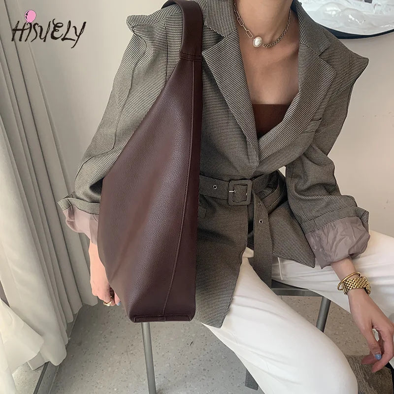 Soft Leather Tote Bag Large Capacity Shoulder Bag Lady Bag Minimalist Casual