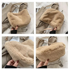 Plush One-Shoulder Chain Handbag