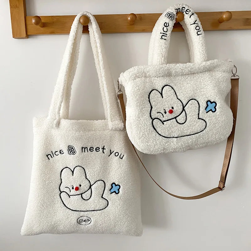 Embroidery Lamb Velvet Handbag Large-Capacity Shoulder Bag