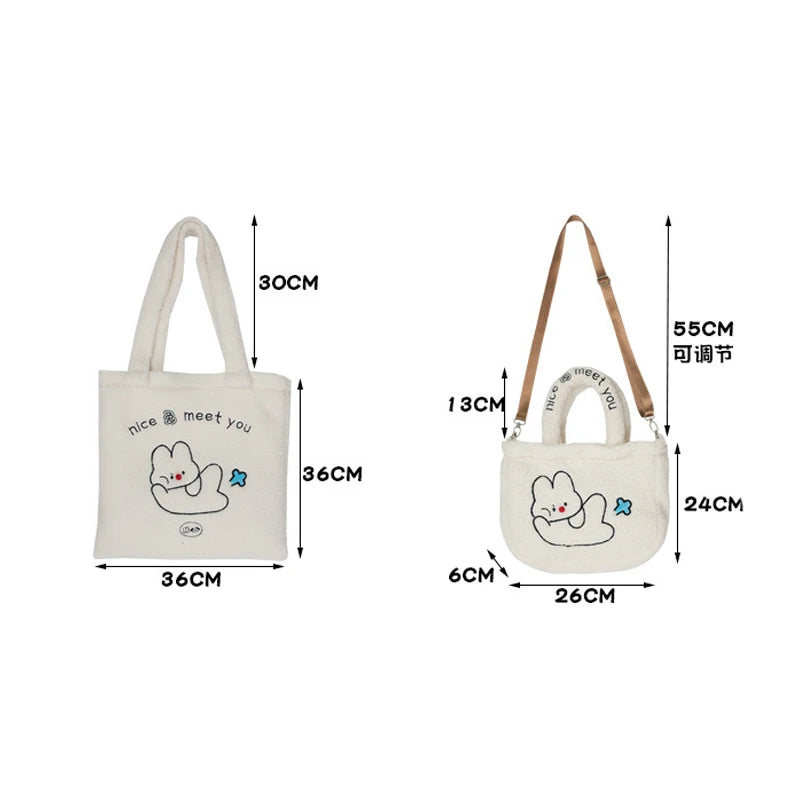 Embroidery Lamb Velvet Handbag Large-Capacity Shoulder Bag
