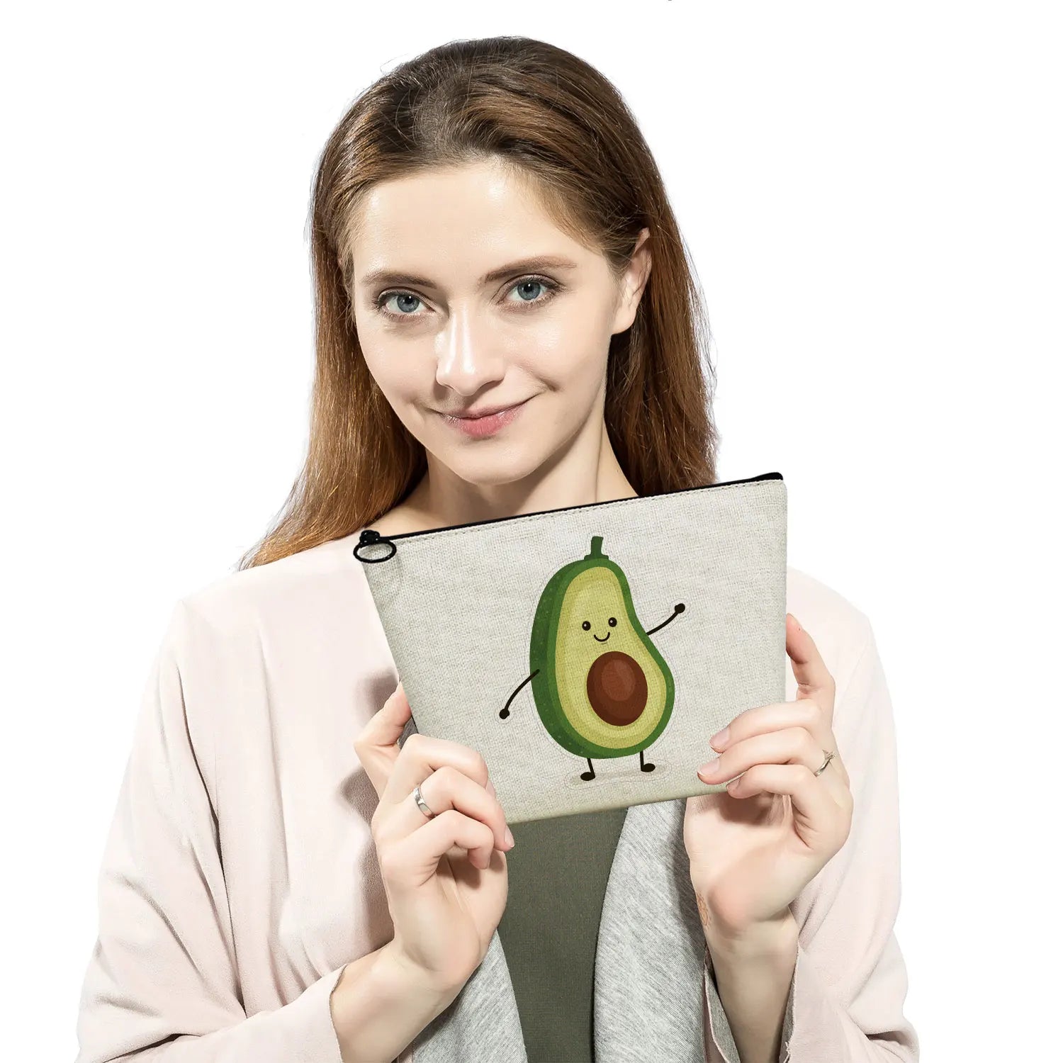 Avocado Cartoons Fruit Series Print High Makeup Organizer Cosmetic Bag
