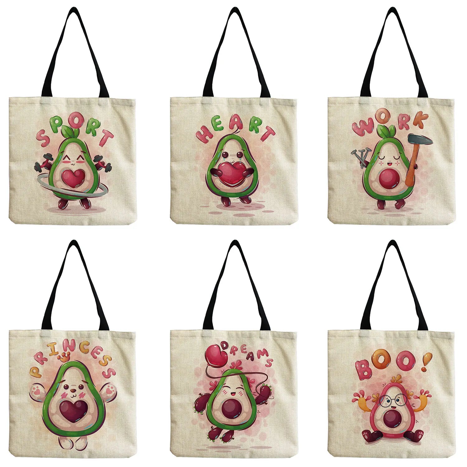 Avocado Fruit Cartoon Shopping Bag Eco Friendly Shoulder Bag