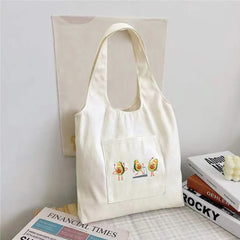 Avocado Pattern Canvas Shoulder Bag Large Capacity Shopping Casual Tote