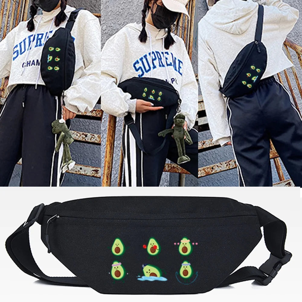 Avocado Smile Print Waist Bag Sport Bum Bag Running Jogging Crossbody Bag
