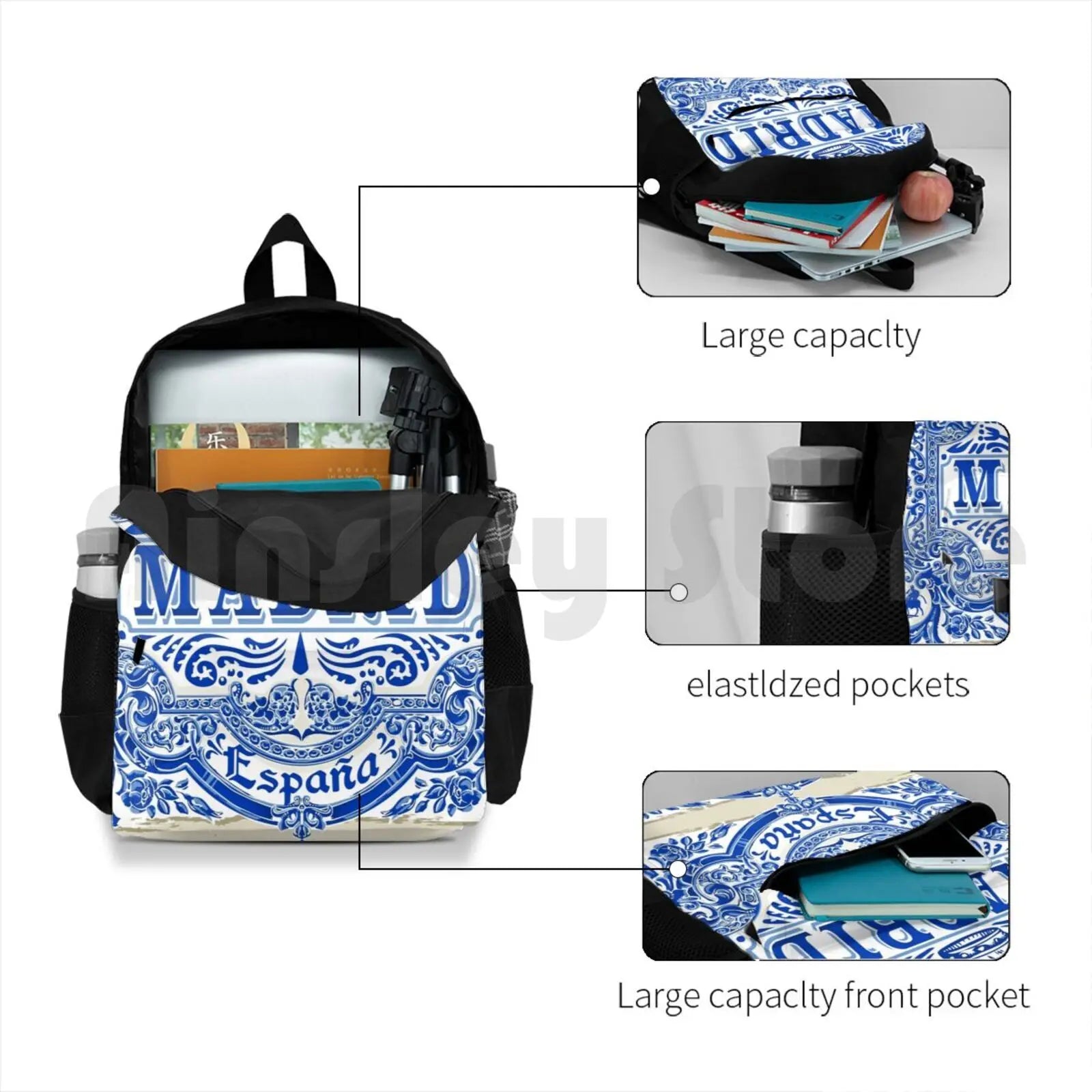 Vintage Azulejos Tiles Outdoor Sports Backpack