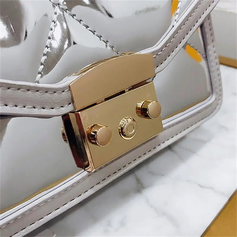 Glossy Pu Stitching Women Handbag Metal Lock Flap Shoulder Messenger Bag