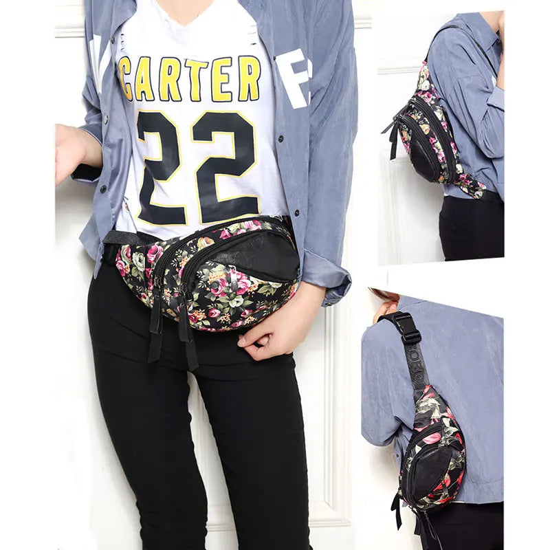 Canvas Flower Waist Pack Chest Fanny Bags Women Messe