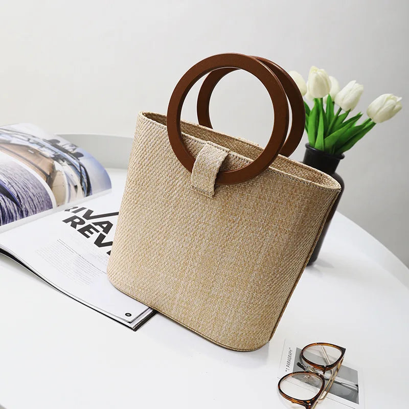 Women Straw Bag Messenger Handbangs Drawstring Inside RattanBags Sac En Paille