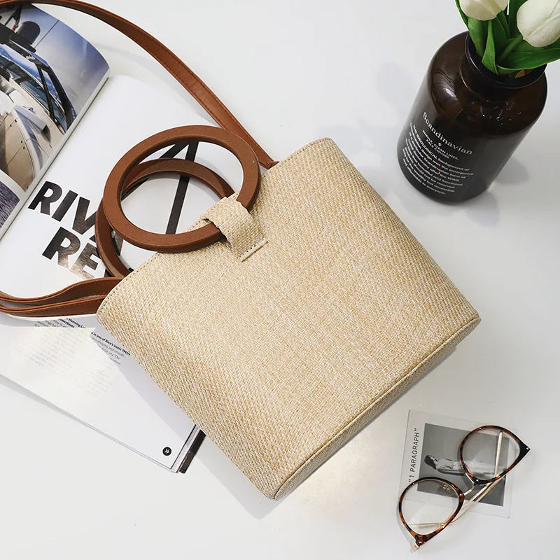 Women Straw Bag Messenger Handbangs Drawstring Inside RattanBags Sac En Paille