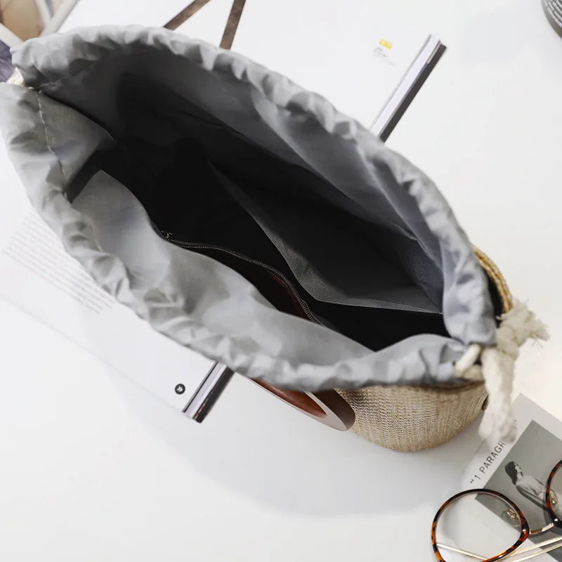 Women Straw Bag Messenger Handbangs Drawstring Inside RattanBags Sac En Paille