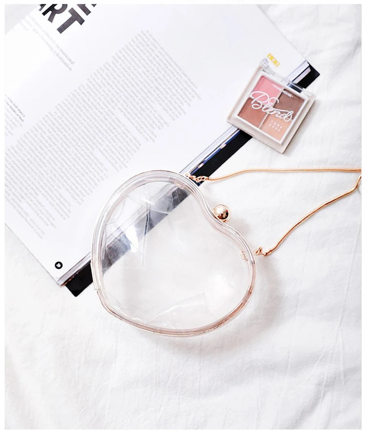 Heart Shape Transparent Acrylic Clutch Evening Bag Chain Crossbody Purse