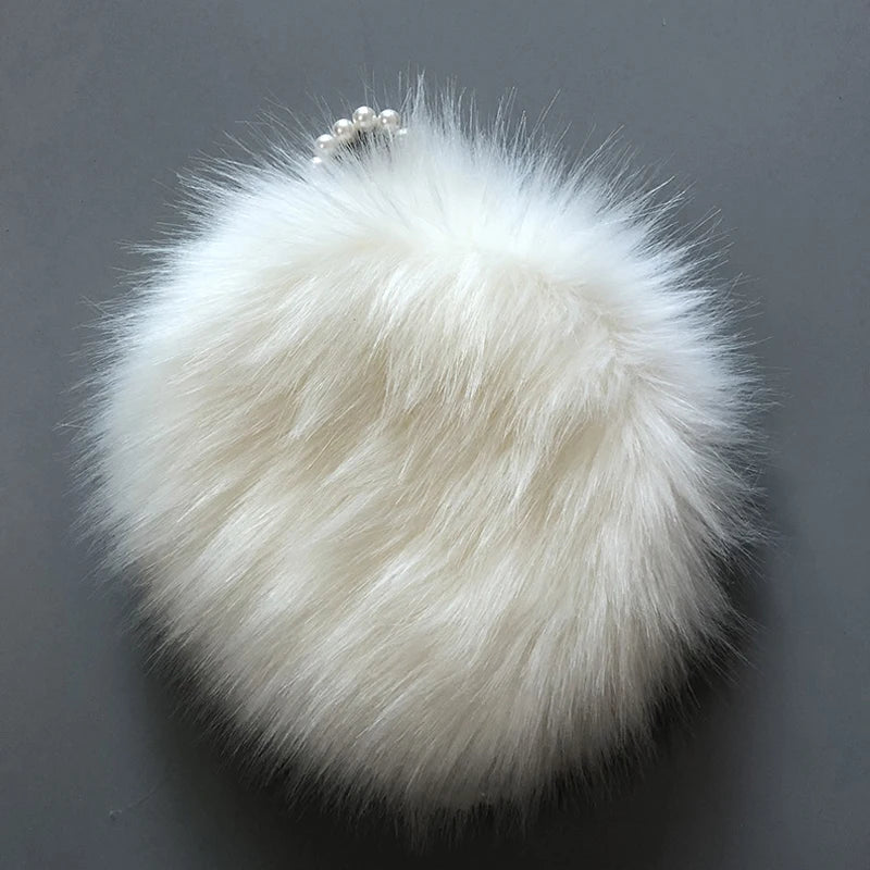 Women's Rabbit Hair Winter Bag with Pearl Shoulder Strap