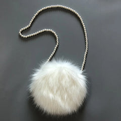 Women's Rabbit Hair Winter Bag with Pearl Shoulder Strap