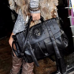Skull Rivet Shoulder Bag Punk Lady Handbag All-Match Tote