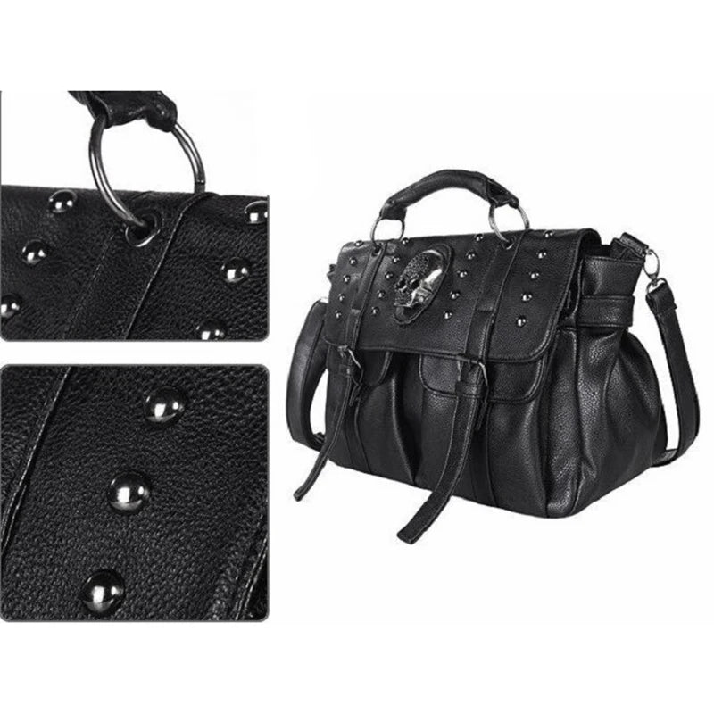 Skull Rivet Shoulder Bag Punk Lady Handbag All-Match Tote