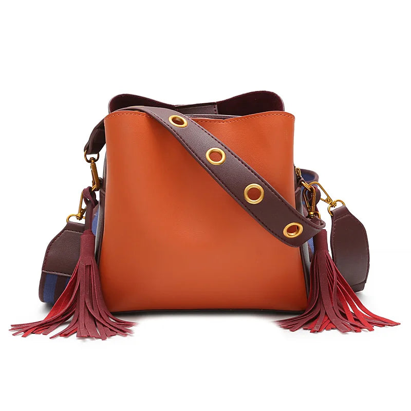 Women Leather Shoulder Bag Crossbody Bucket Bag Width Strap L116