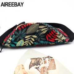 Leaf Print Canvas Fanny Pack Women Waist Bag