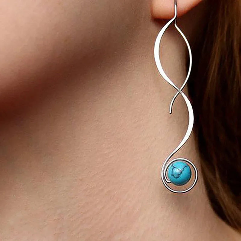 Vintage 925 Silver Earrings Turquoise Drop for Party Gift