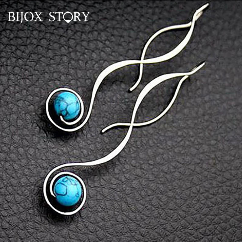 Vintage 925 Silver Earrings Turquoise Drop for Party Gift