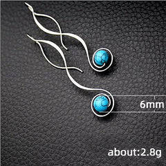 Vintage 925 Silver Earrings Turquoise Drop for Party Gift