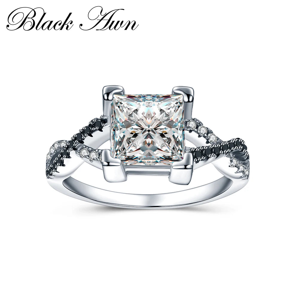 [BLACK AWN] 925 Sterling Silver Rings Engagement Bague Female Wedding Rings