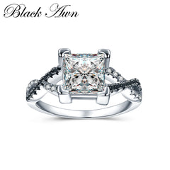 [BLACK AWN] 925 Sterling Silver Rings Engagement Bague Female Wedding Rings